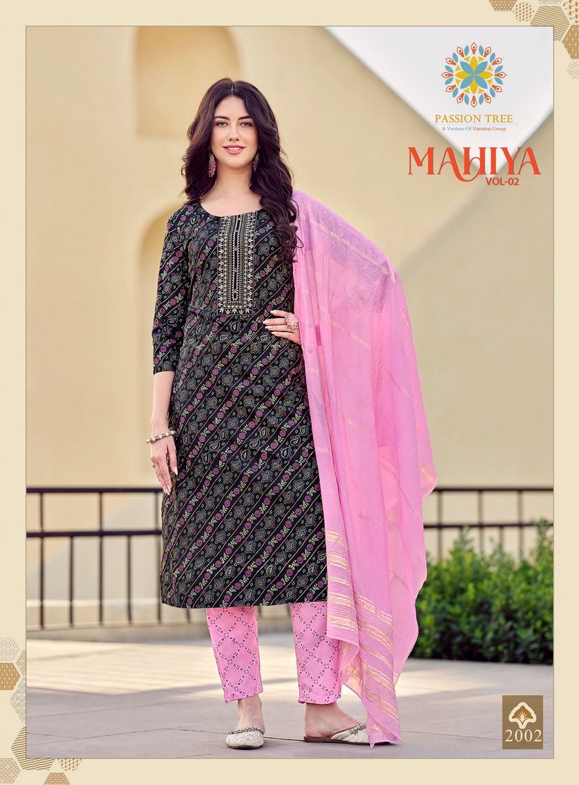 Mahiya Vol 2 By Passion Tree Rayon Gold Printed Kurti With Bottom Dupatta Wholesale Online